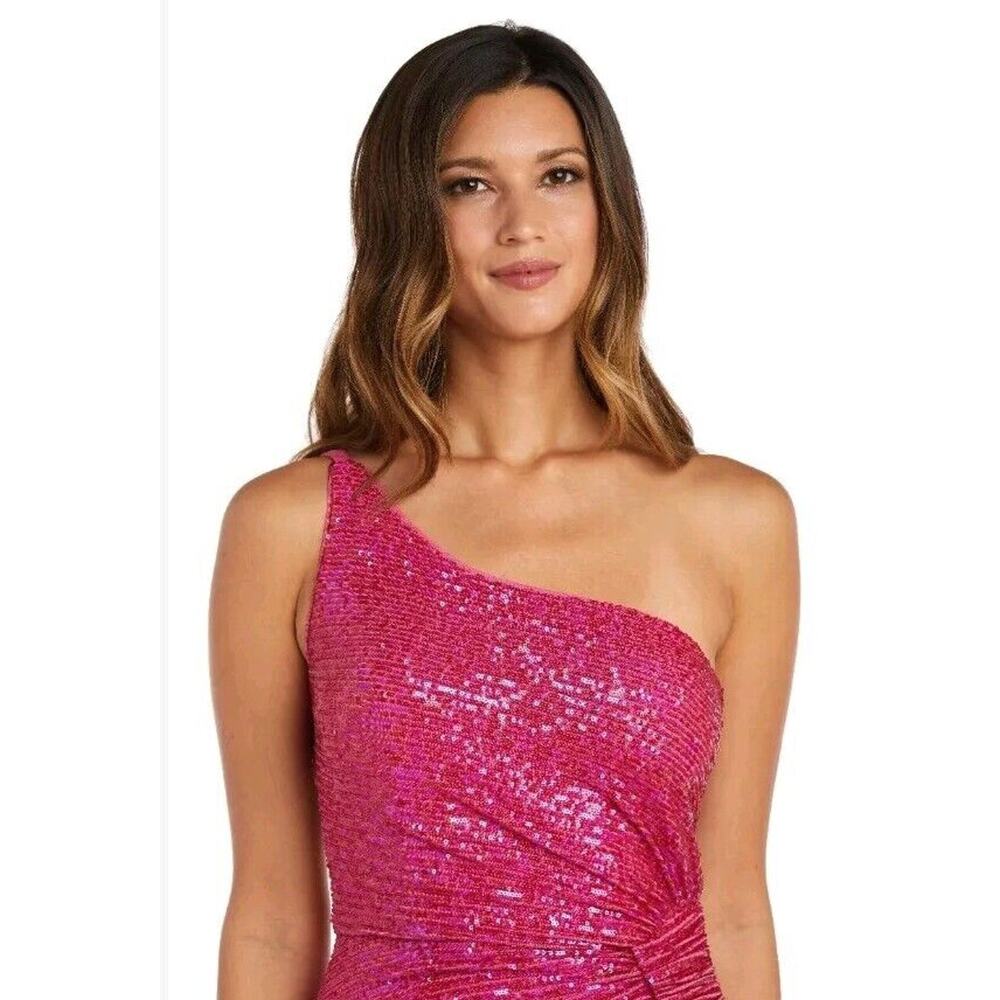 Morgan & Co Prom Dress Juniors Sz 1 Pink Maxi One Shoulder Sequin Backless 1148 - Picture 2 of 15